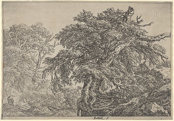 Jacob van Ruisdael, The Great Beech (Two Farmers with their Dog)