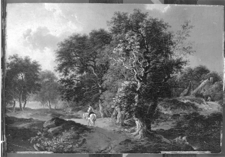 Ferdinand Kobell, Landschaft mit Reiter auf einem Weg mit Eichen