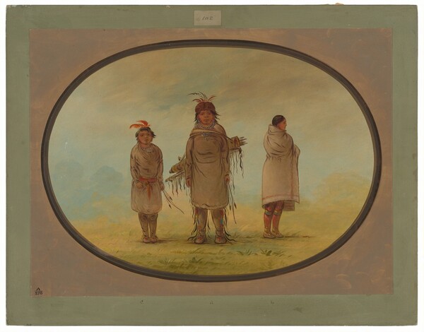 George Catlin, A Stone Warrior, His Wife, and a Boy