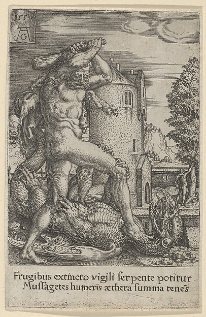 Heinrich Aldegrever, Hercules Killing the Dragon Ladon, from The Labors of Hercules