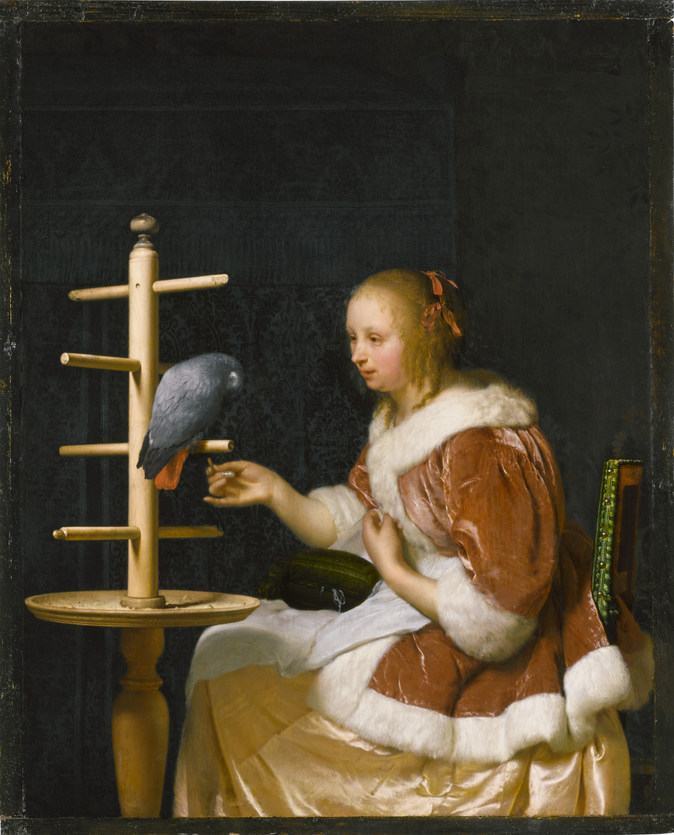 Frans van Mieris the Elder, Woman feeding a Parrot