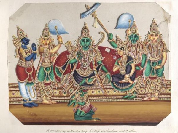 Unknown, One of sixteen mica paintings depicting Hindu deities and festival processions with decorated cars.