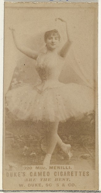 W. Duke, Sons & Co., Card Number 320, Mlle. Menilli, from the Actors and Actresses series (N145-5) issued by Duke Sons & Co. to promote Cameo Cigarettes