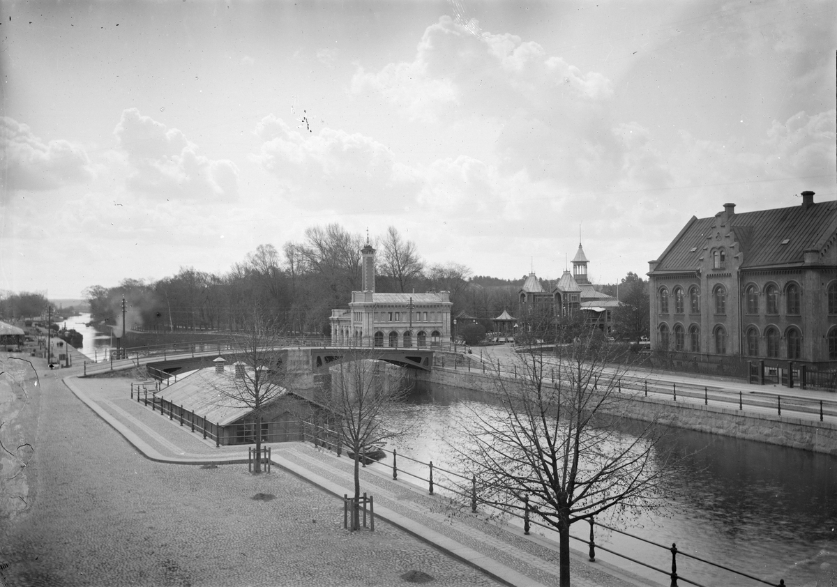Henri Osti's Fotografiateliér, Fyrisån, Pumphuset, Flustret och Anatomiska institutionen, Uppsala sannolikt 1880-tal