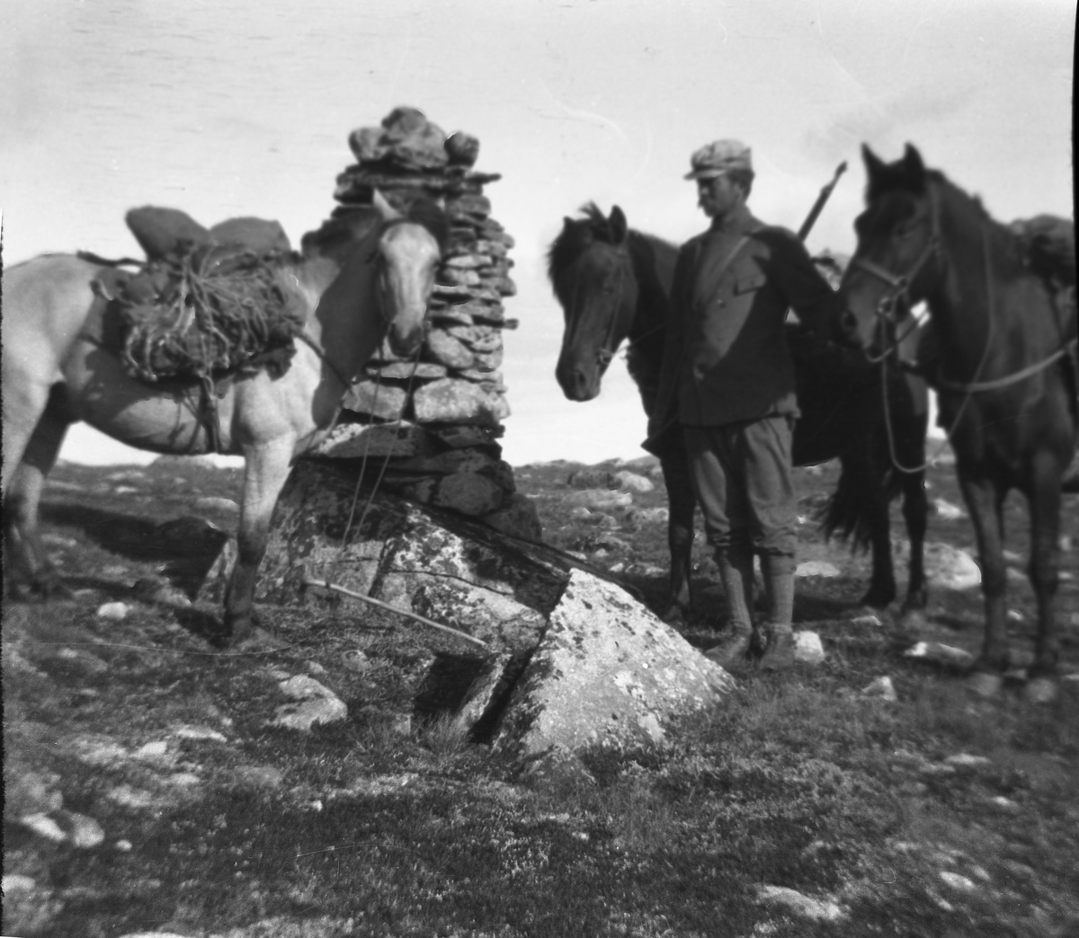 Anders O. Sørhuus, Mann og tre hester, varde