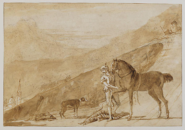 Giovanni Domenico Tiepolo, Landscape with a Horse Held by a Page