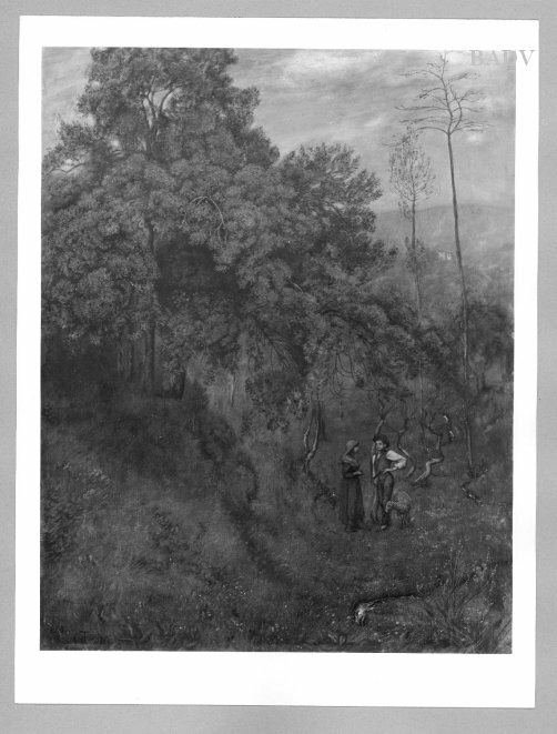 Hans Thoma, Woody meadow - slope with 2 figures