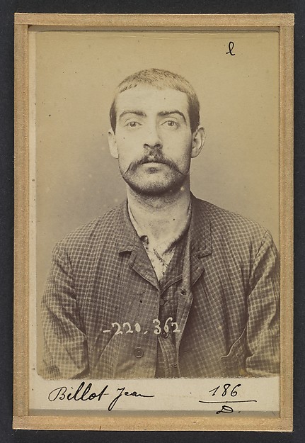 Alphonse Bertillon, Billot. Jean. 23 ans, né le 23/1/71 à Bourges (Cher). Tireur en barre. Anarchiste. 1/7/94.