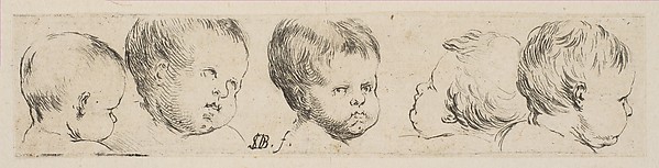 Stefano della Bella, Plate 10: Five Heads of Children, from "Collection of various doodles and etching proofs" (Recueil de divers griffonnements et preuves d'eauforte)
