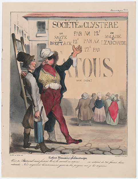 Honoré Daumier, Plate 2: Robert Macaire, philanthropist, from 'Caricaturana,' published in Les Robert Macaires