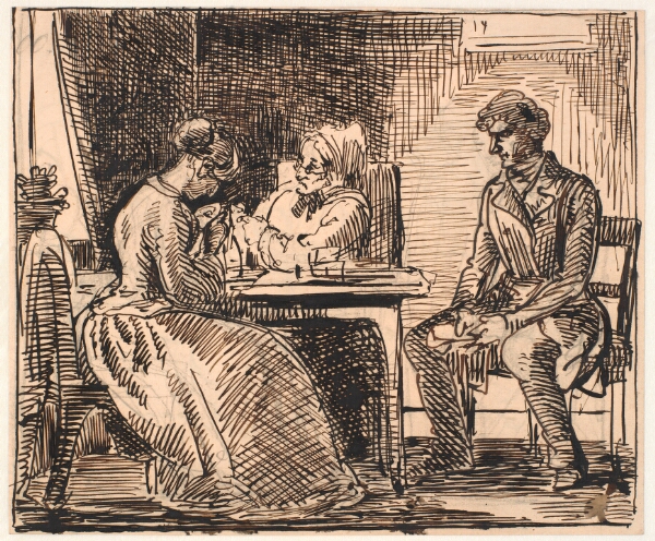 Wilhelm Marstrand, Udkast til "Billede af hverdagslivet" (Frierens besøg)