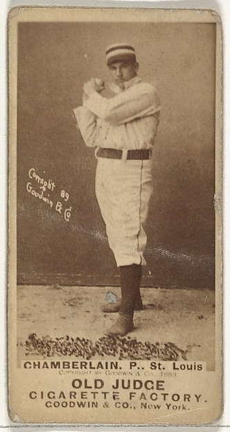 Goodwin & Company, Elton P. "Ice Box" Chamberlain, Pitcher, St. Louis Browns, from the Old Judge series (N172) for Old Judge Cigarettes