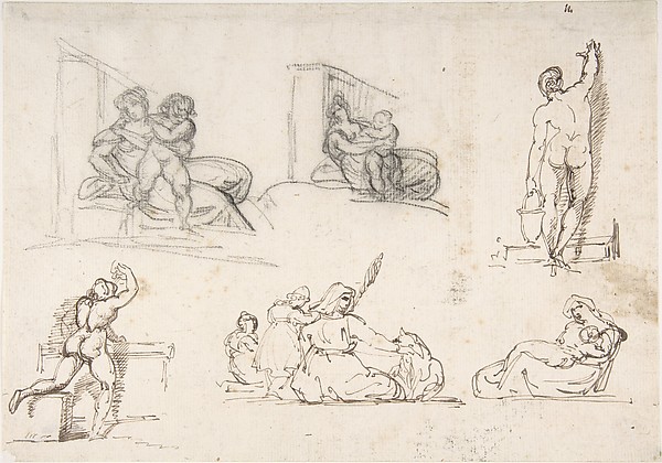Théodore Géricault, Six Figure Studies, including four for "The Poor Italian Family"