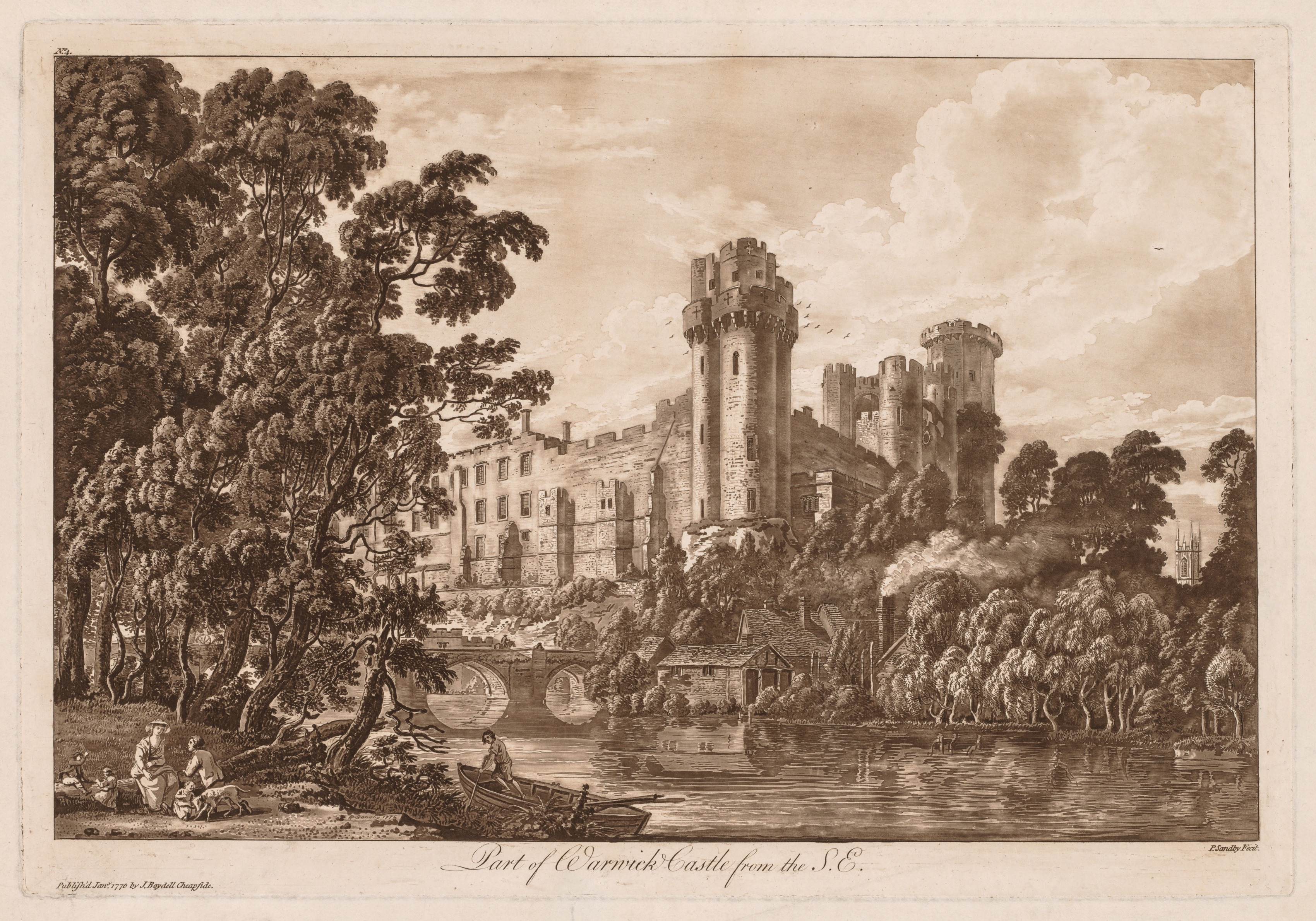 Paul Sandby, Views of Warwick Castle:  Part of Warwick Castle from the South East