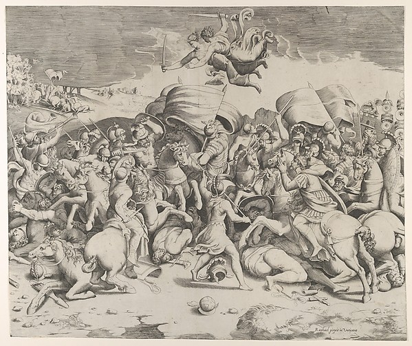 Giulio Bonasone, Constantine defeating the tyrant Maxentius, angels carrying swords fly above