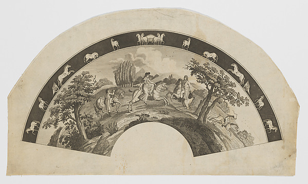 Anonymous, British, 19th century, Fan leaf depicting a hunt scene