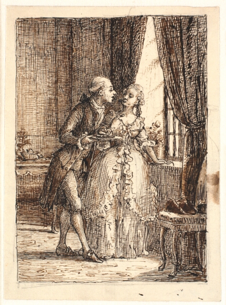 Wilhelm Marstrand, Et ungt ægtepar. Kronprins Frederik (Frederik V) spiser på Charlottenborg kirsebær med Kronprinsesse Louise