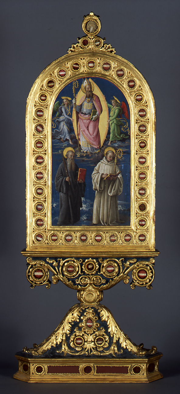 Pietro Perugino, The church father Augustine in glory with two angels and the saints Benedict and Bernhard (reliquary)