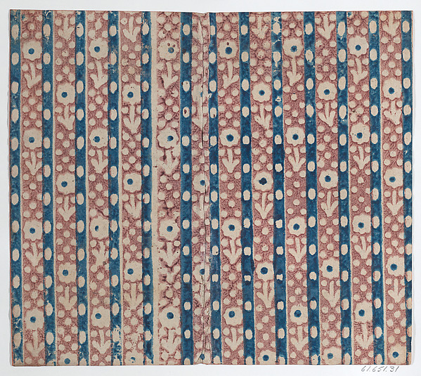 Anonymous, Sheet with stripe and floral pattern