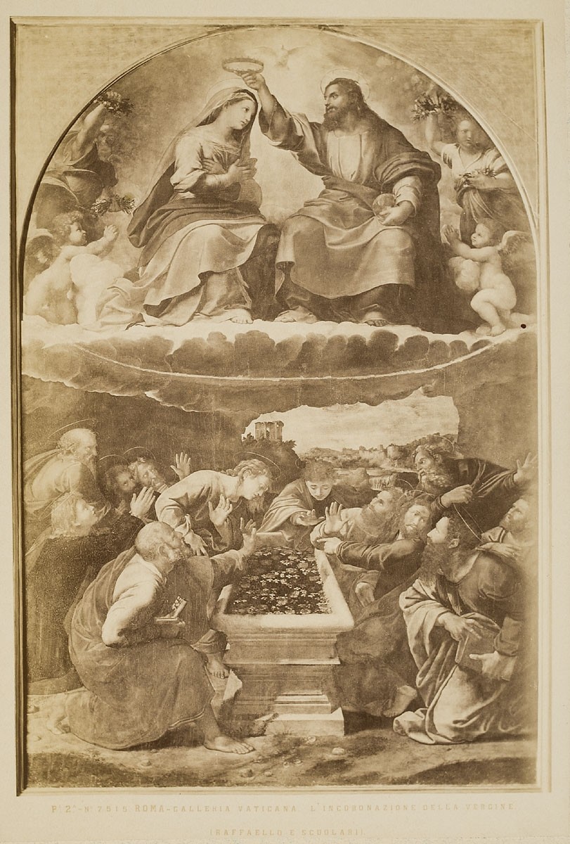 Fratelli Alinari, Raffaello Sanzio und Schüler: Marienkrönung. Pinakothek, Vatikanische Museen, Rom