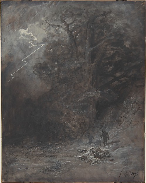 Gustave Doré, A Rider and a Dead Horse in a Landscape