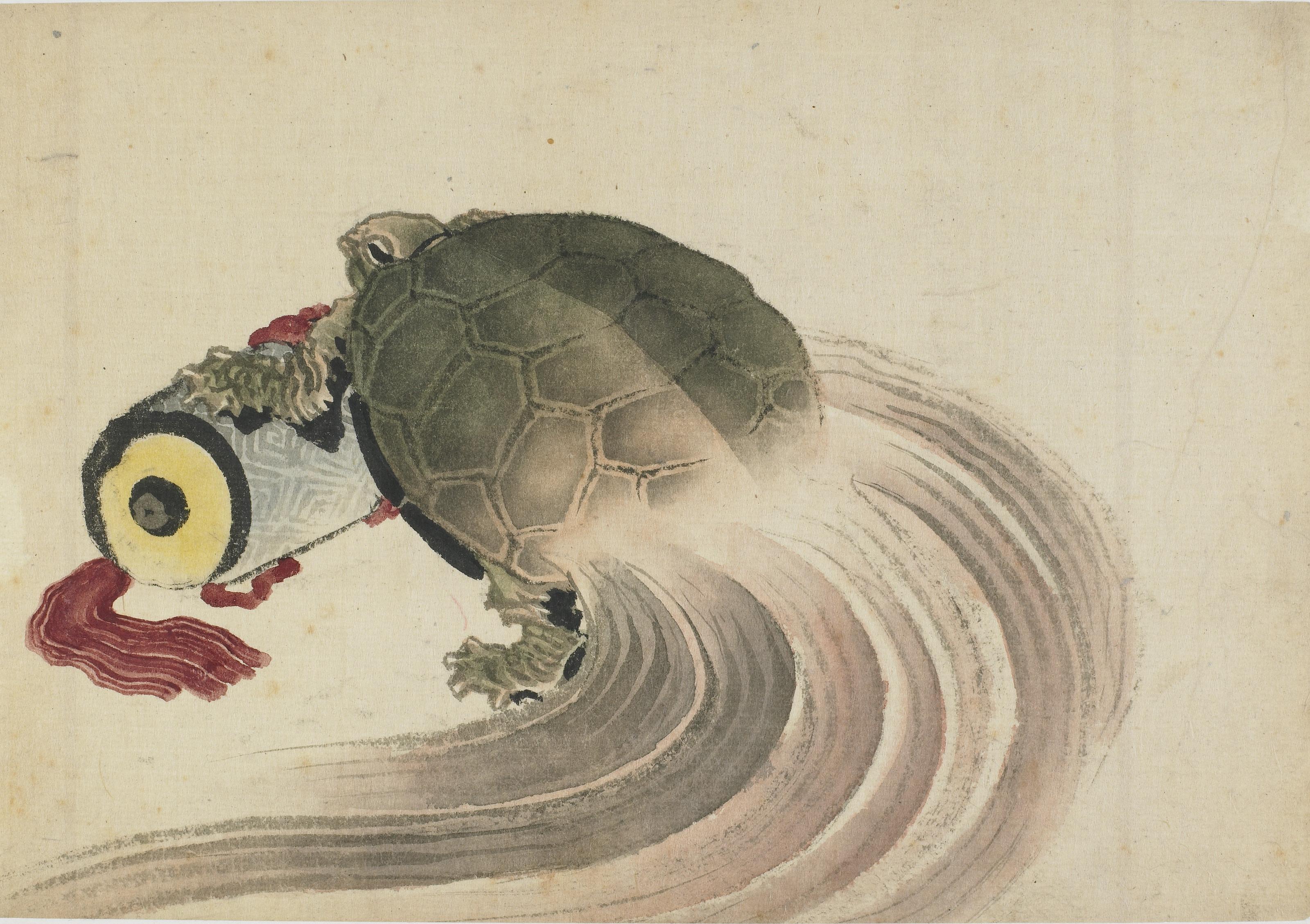 Katsushika Hokusai, Turtle resting on a scroll