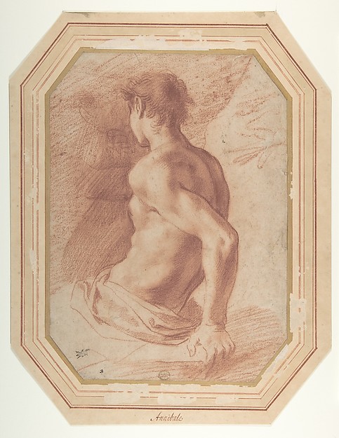 Annibale Carracci, Back View of a Seated Nude Youth Facing Left
