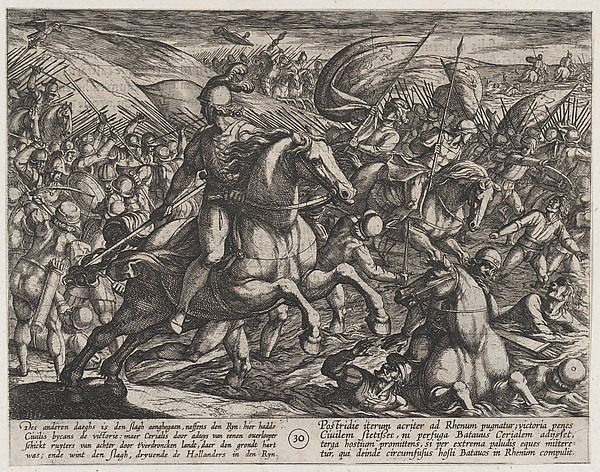 Antonio Tempesta, Plate 30: Cerialis Driving the Dutch into the Rhine, from "The War of the Romans Against the Batavians" (Romanorvm et Batavorvm societas)