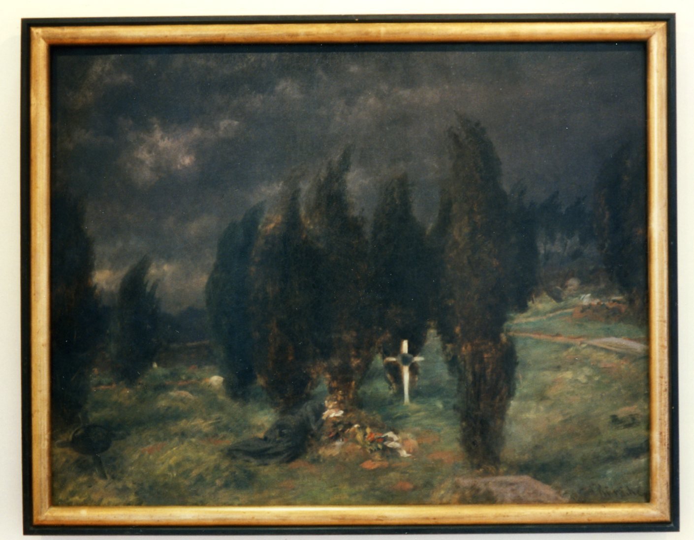 Unknown artist, Gemälde 'Trauernde auf einem Friedhof' (August Künicke)