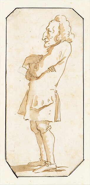 Giovanni Battista Tiepolo, Caricature of a Man with His Arms Folded, Standing in Profile to the Left
