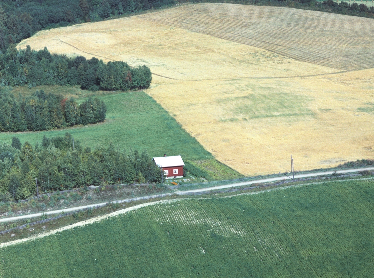 Widerøes Flyveselskap A/S, Flyfoto, Bjørkheim, arbeiderbolig under Fuglseng, Rudshøgda, Ringsaker.