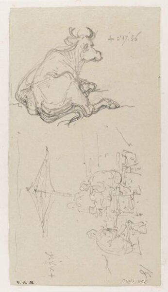 George Chinnery, A cow, and a group of figures beneath a parasol