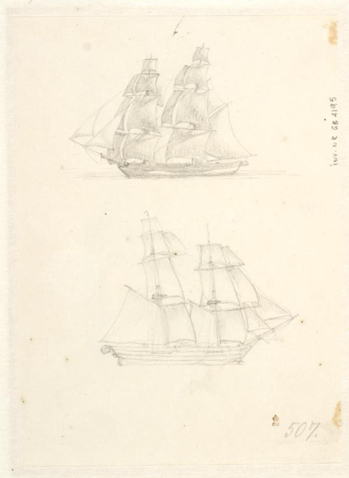 C.W. Eckersberg, To brigger under sejl.