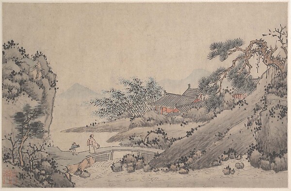 Shen Zhou, Landscape with Man Crossing Bridge