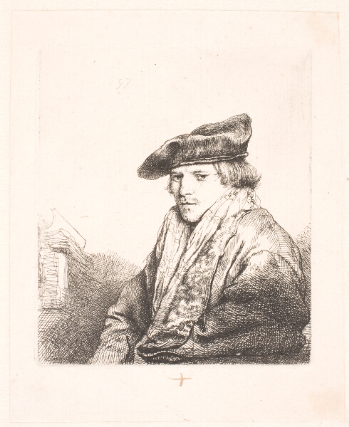 Rembrandt van Rijn, Ung mand med fløjlsbaret, ved siden af ham nogle bøger