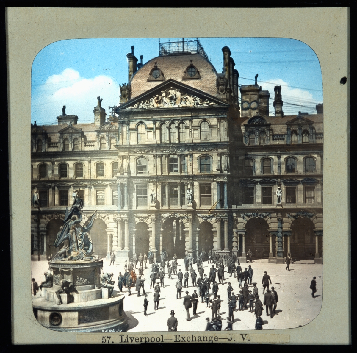 Dundee James Valentine & Sons, Kolorerade fotografier. Liverpool - Exchange - J.V. (James Valentine & Son) , en palatsliknande byggnad i italiensk renässansstil med karaktäristisk pelargång.