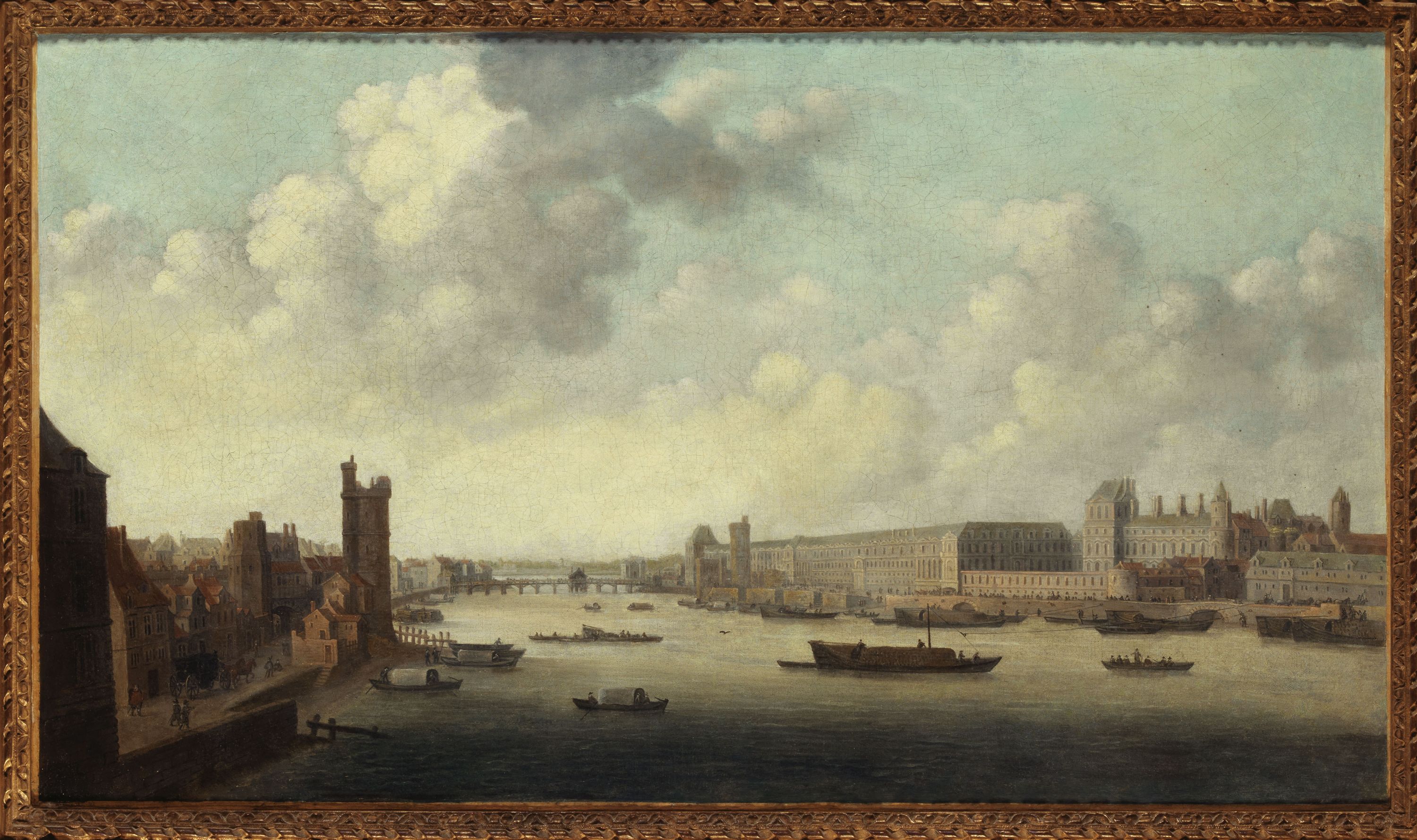 Anonyme, L'Hôtel de Nevers, la Tour de Nesle, la Grande Galerie et le Louvre, vus du Pont-Neuf, vers 1640
