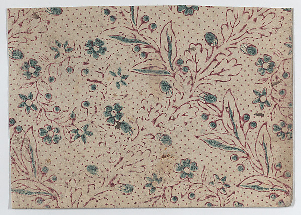 Anonymous, Sheet with blue and purple floral and dot pattern
