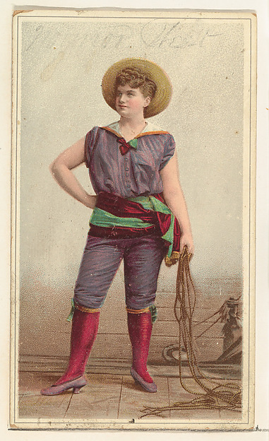 W. Duke, Sons & Co., Actress wearing costume with wide sash and holding long rope, from Stars of the Stage, Second Series (N130) issued by Duke Sons & Co. to promote Honest Long Cut Tobacco