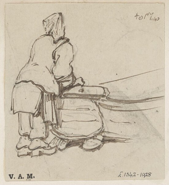 George Chinnery, A boatwoman by the stern of a boat, Macau