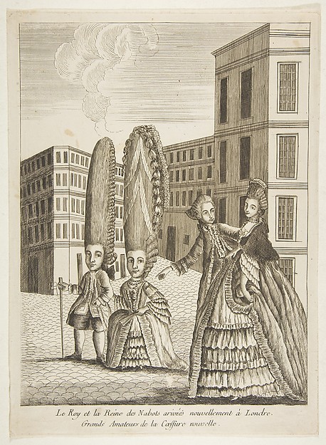 Anonymous, French, 18th century, Le Roy et la Reine des Nabots arrivés nouvellement à Londre. Grands amateurs de la coeffure nouvelle