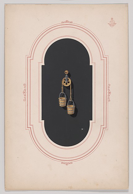 Anonymous, French, 19th century, Design for a Gold Earring with Two Buckets and Pulley