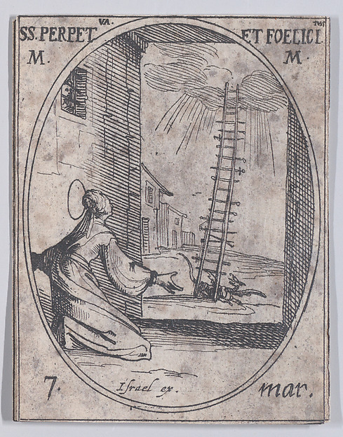 Jacques Callot, Ste. Perpétue et Ste. Félicité, martyres (St. Perpetua and St. Felicita, Martyrs), March 7th, from "Les Images De Tous Les Saincts et Saintes de L'Année" (Images of All of the Saints and Religious Events of the Year)