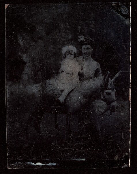 Unknown, [Portrait of a Mother and Daughter with Donkey]