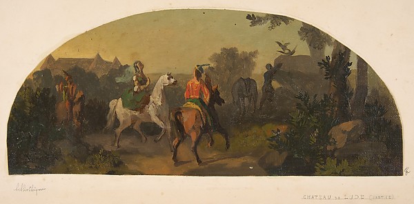 Jules-Edmond-Charles Lachaise, Mural design picturing riders in a landscape  for a lunette in the library of the Chateau de Lude (Sarthe)