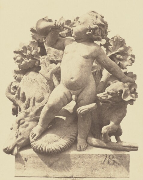Édouard Baldus, ["La Chasse", Sculpture by Auguste Jean Baptiste Lechesne, Decoration of the Louvre, Paris]