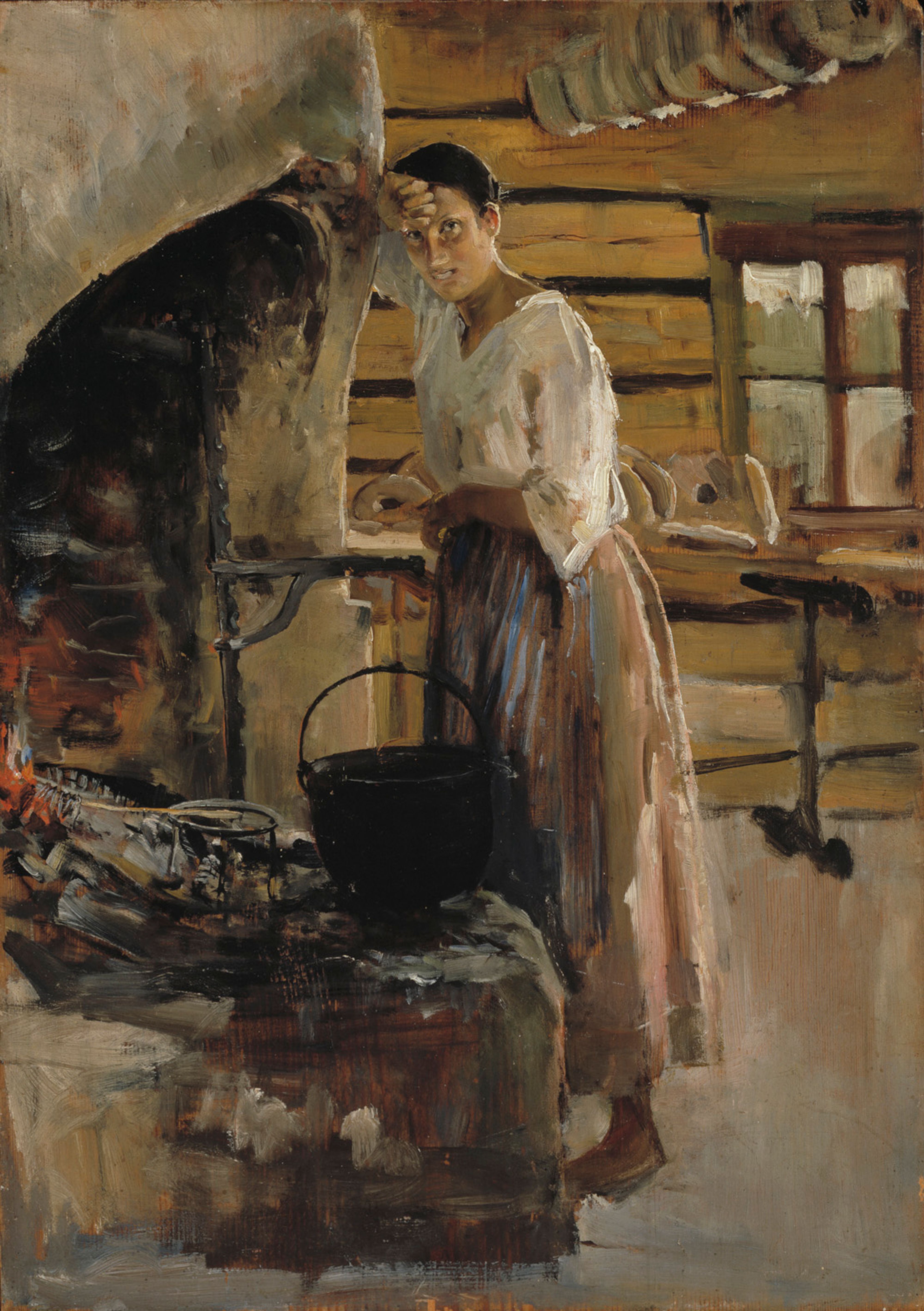 Akseli Gallen-Kallela, Woman Cooking Whitefish ; Woman grilling fish