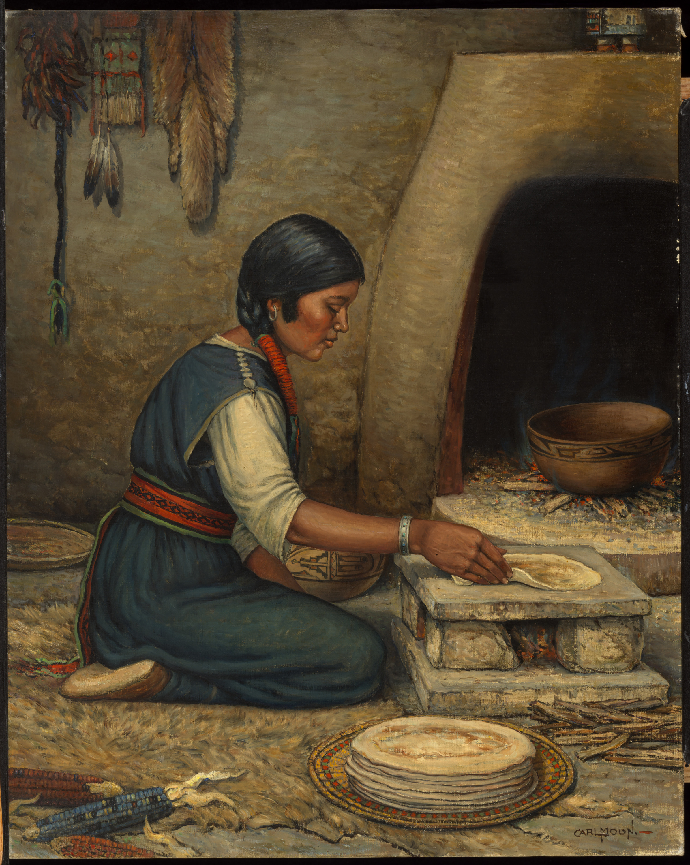 Carl Moon, Hopi Woman Making Piki