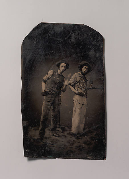 Unknown, [Two Bricklayers Holding Bricks and Trowels]