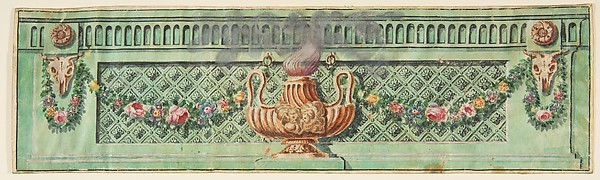 Anonymous, French, 19th century, Ornamental Panel with Flaming Lamp and Floral Swags